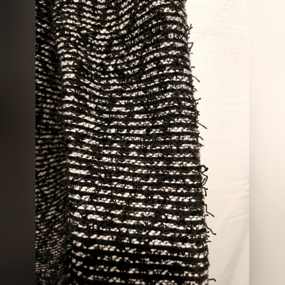 Ivanka Trump Black Zipper Detail Open Fringe Knit Cardigan Size M Fall Winter - Picture 6 of 9